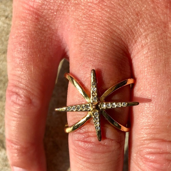 Luv Aj Gold Criss Cross Ring w/ Swarovski Crystals - Picture 4 of 5